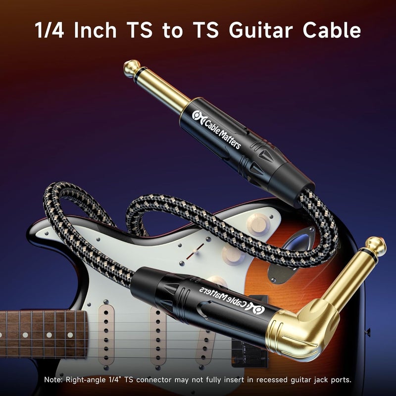 CableMatters 2-Pack Braided 1/4 Inch TS Right Angle Electric Guitar Cable - 3ft, Straight to Right Angle Guitar Cord, Instrument Cable for ElectricGuitar, Bass AMP, Mixer, Equalizer - Image 2