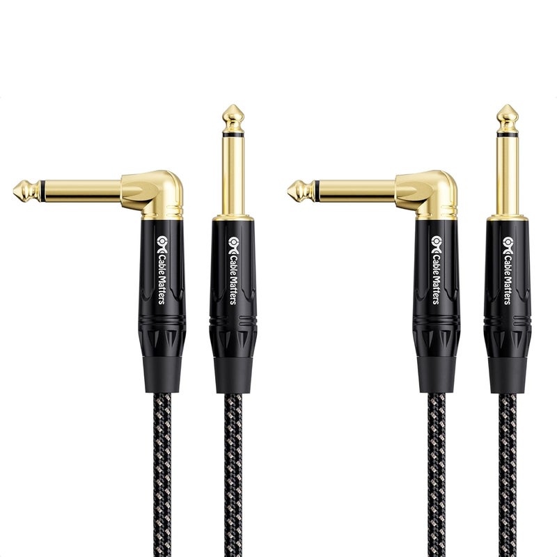CableMatters 2-Pack Braided 1/4 Inch TS Right Angle Electric Guitar Cable - 3ft, Straight to Right Angle Guitar Cord, Instrument Cable for ElectricGuitar, Bass AMP, Mixer, Equalizer - Image 1