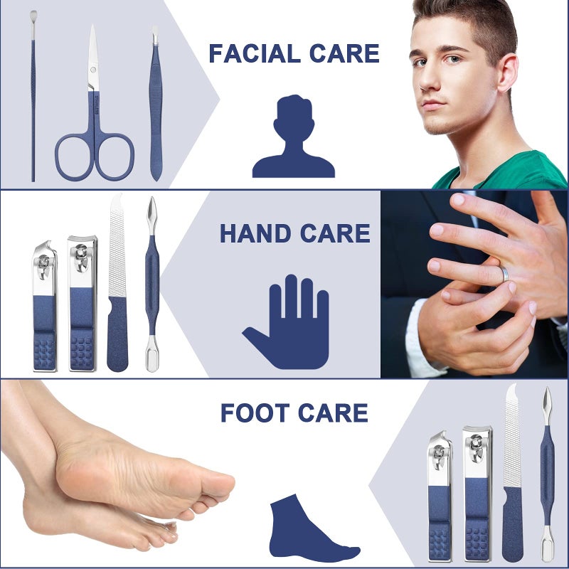 Aceoce Travel Manicure Set Mens Grooming Kit Stainless Steel Nail Clippers Nail Care Tool with Luxurious Travel Case Manicure Pedicure Set Professional Personal Care Gift for Men Family Friends - Image 4