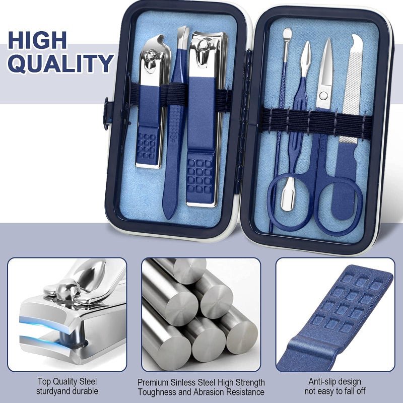 Aceoce Travel Manicure Set Mens Grooming Kit Stainless Steel Nail Clippers Nail Care Tool with Luxurious Travel Case Manicure Pedicure Set Professional Personal Care Gift for Men Family Friends - Image 2