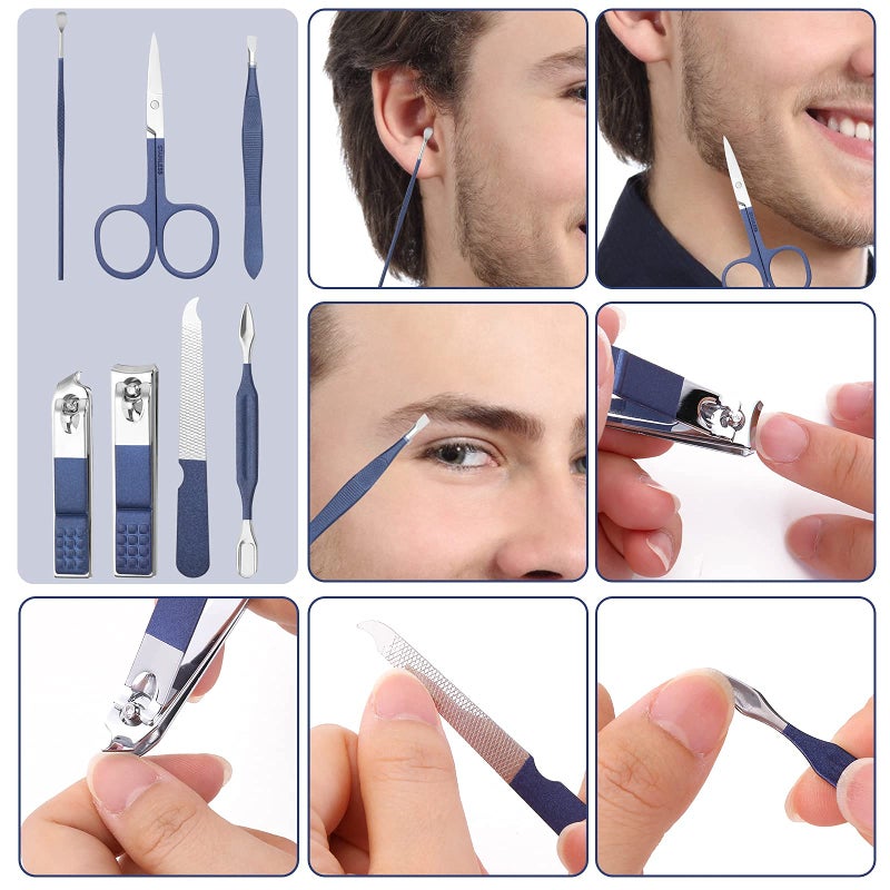 Aceoce Travel Manicure Set Mens Grooming Kit Stainless Steel Nail Clippers Nail Care Tool with Luxurious Travel Case Manicure Pedicure Set Professional Personal Care Gift for Men Family Friends - Image 3