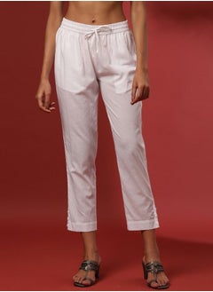 Abhishti Regular straight pants with side buttons detail- white  - Image 1