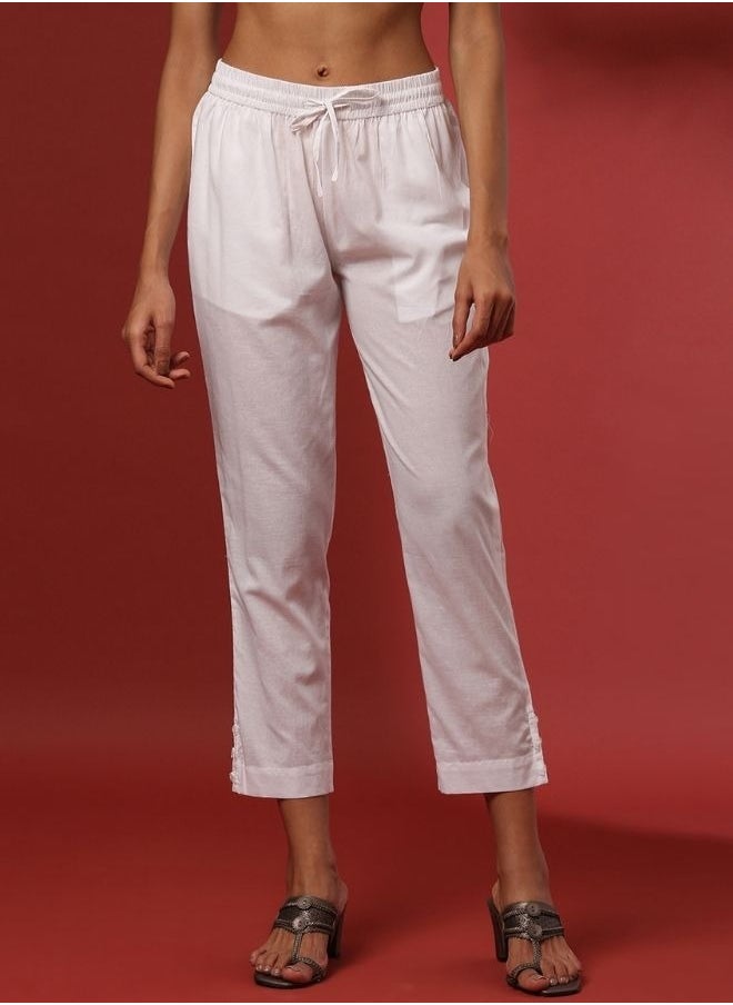 Abhishti - Regular straight pants with side buttons detail- white - Image 1