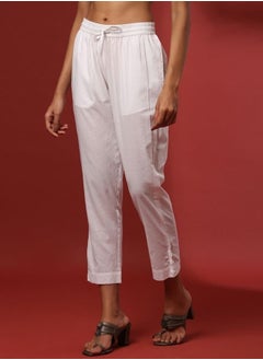 Abhishti Regular straight pants with side buttons detail- white  - Image 2