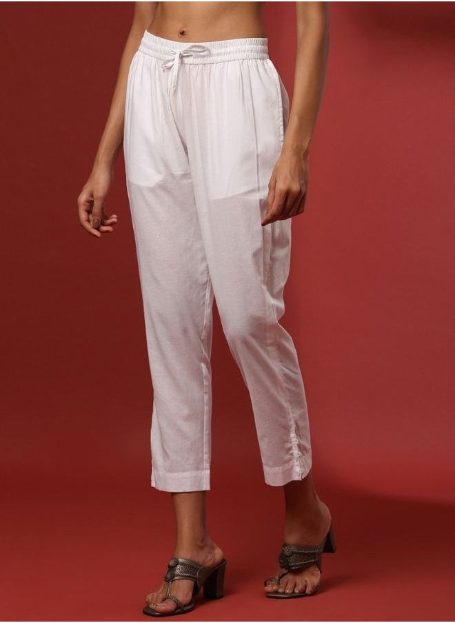 Abhishti - Regular straight pants with side buttons detail- white - Image 1