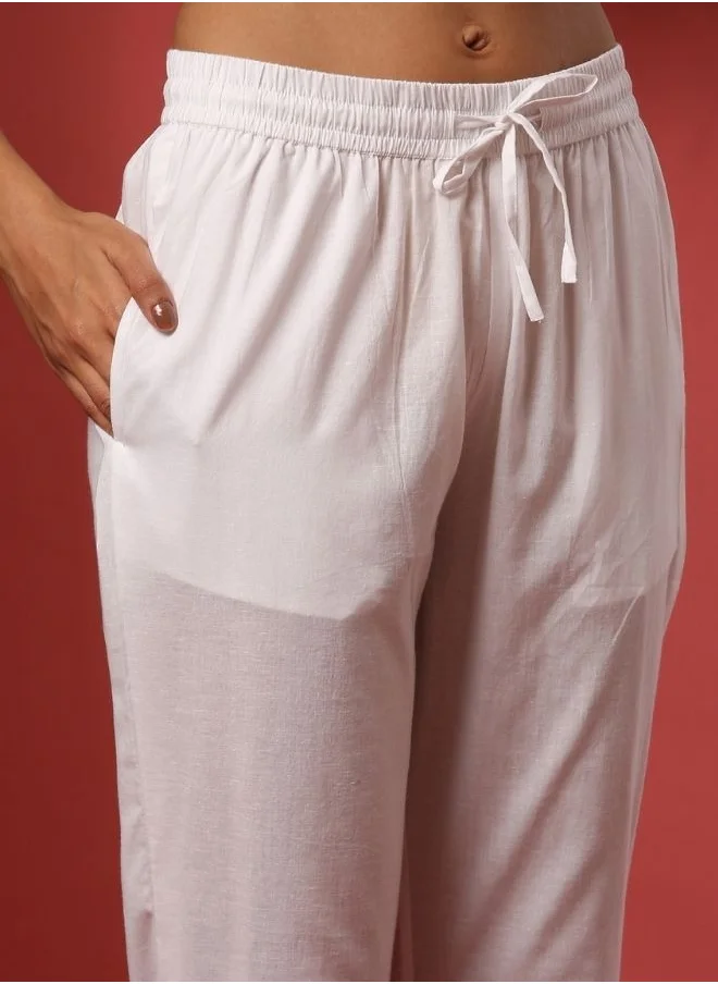 Abhishti Regular straight pants with side buttons detail- white