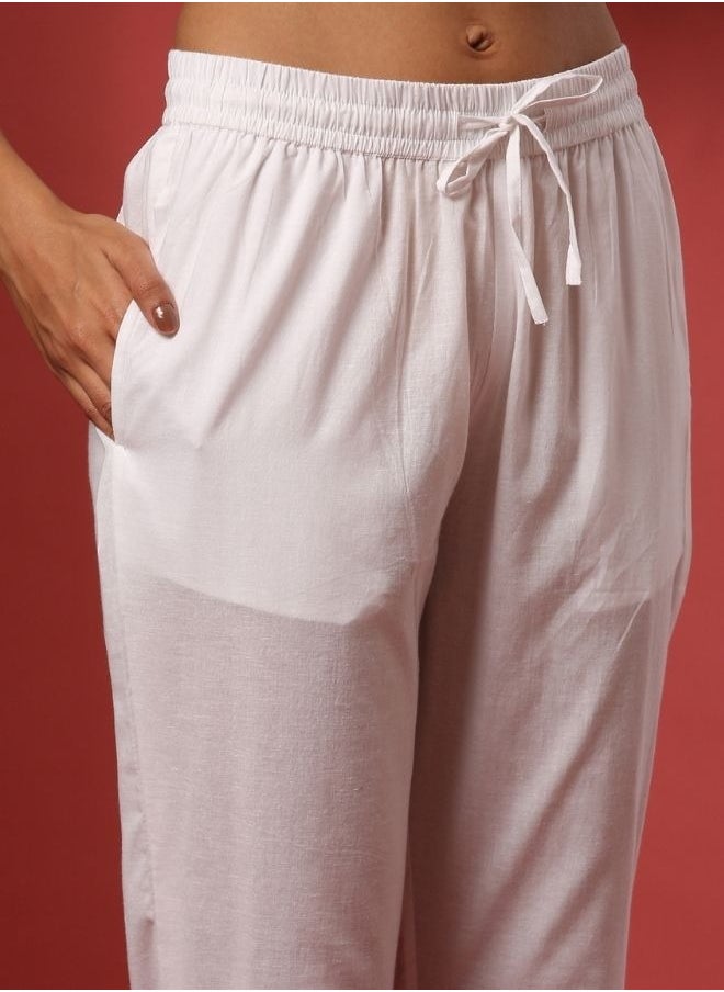 Abhishti - Regular straight pants with side buttons detail- white - Image 1