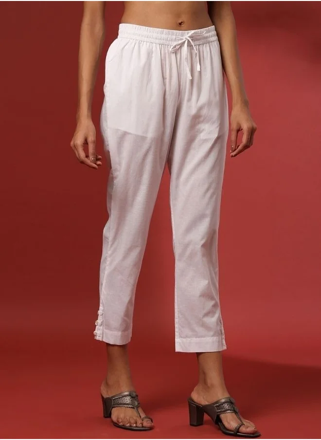 Abhishti Regular straight pants with side buttons detail- white