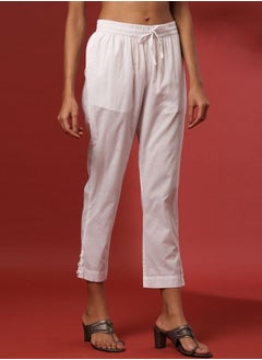 Abhishti Regular straight pants with side buttons detail- white  - Image 3