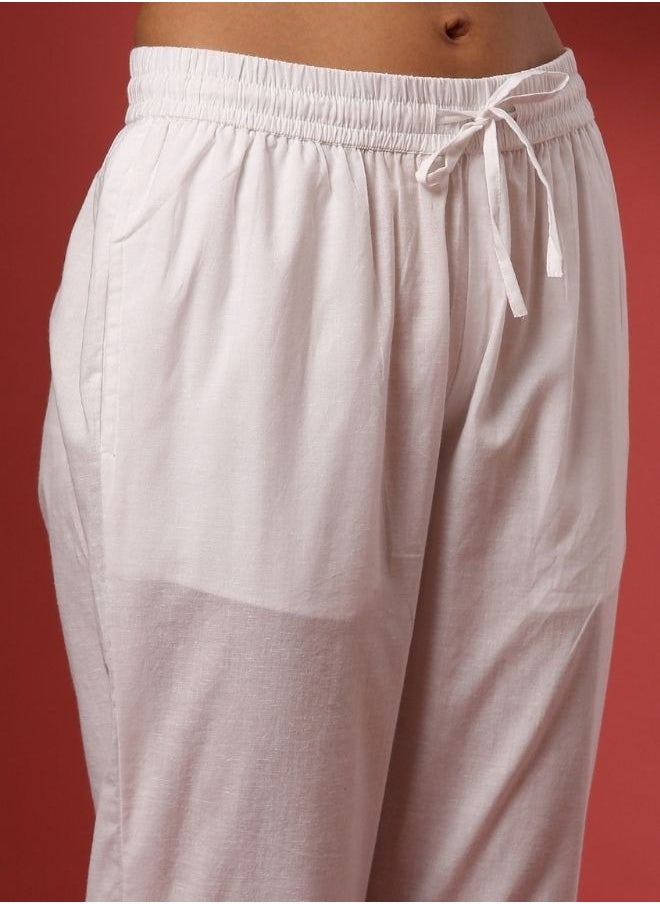 Abhishti - Regular straight pants with side buttons detail- white - Image 1