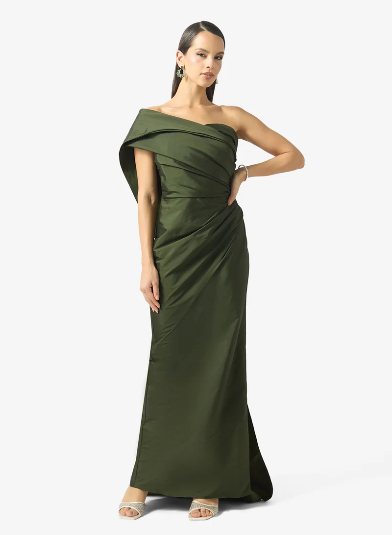 One Shoulder Draped Gown With Trail