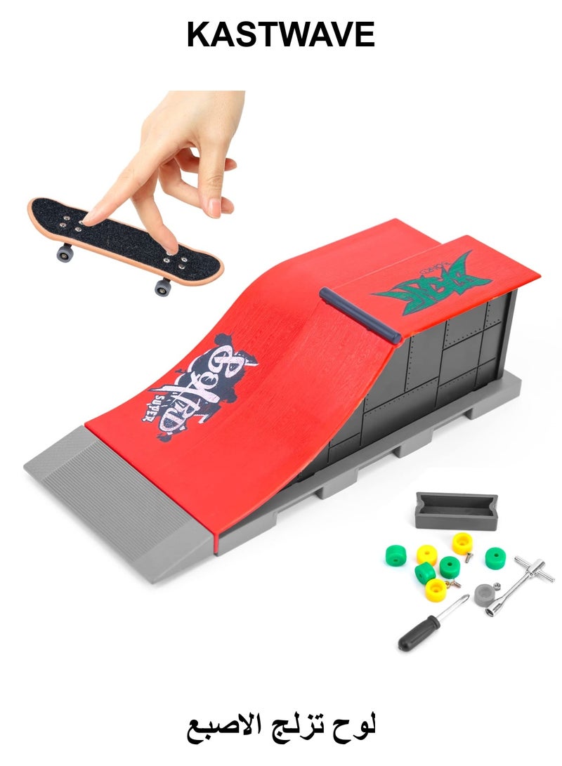 KASTWAVE Finger Skateboard Ramp Set, Mini Finger Skateboard and Ramp Accessories Set, Props Deck Track Ultimate Park Set, Ramps Fingerskate Toy Set for Kids Birthday Gift (E) - Image 1