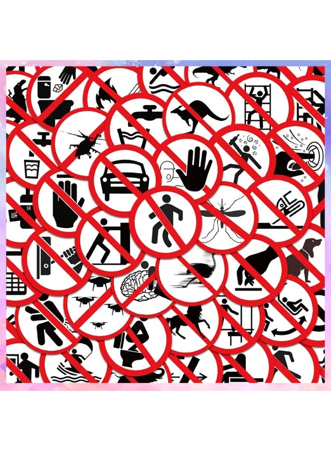 NIBEMINENT 64 Pcs Funny Prohibited Sign Deco Kit Waterproof Stickers, High Definition Printing Bright Colors, Suitable for Laptop Skateboard Luggage Water Bottle Guitar DIY - Image 1