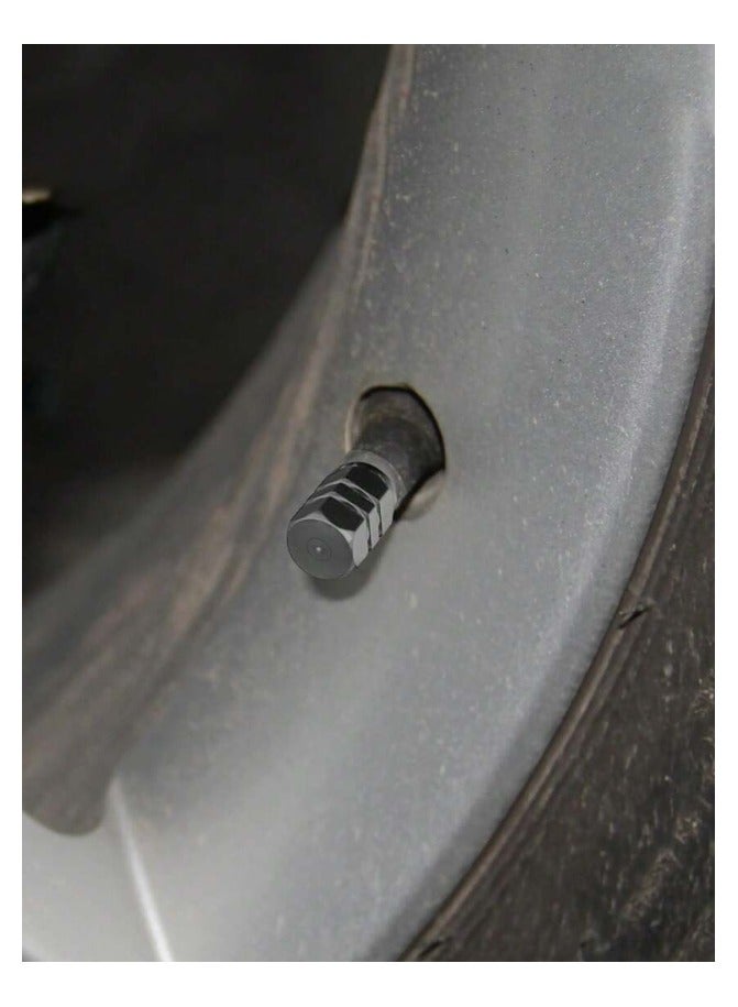 Valve for Tires Set - Pack of 4 Tire Valves - Tire Valve Kit - Tire Valves - Set of 4 Wheel Valves - Strong Metal Tire Valve Cap - Valve Cap Kit - Car Valve - Tire Valves - Black Valve Stem Caps - Tire Valve - Four Pieces of Rim Valve - Strong Hexagonal Design Metal Valve - Black Color - Image 3
