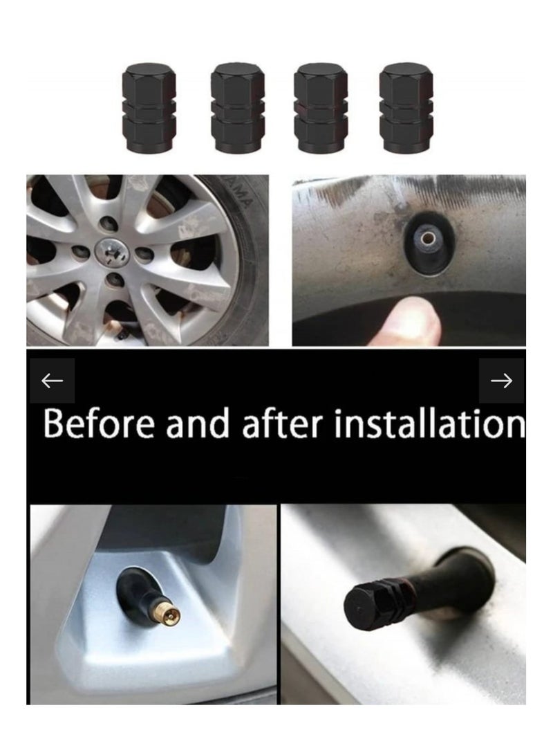 Valve for Tires Set - Pack of 4 Tire Valves - Tire Valve Kit - Tire Valves - Set of 4 Wheel Valves - Strong Metal Tire Valve Cap - Valve Cap Kit - Car Valve - Tire Valves - Black Valve Stem Caps - Tire Valve - Four Pieces of Rim Valve - Strong Hexagonal Design Metal Valve - Black Color - Image 4