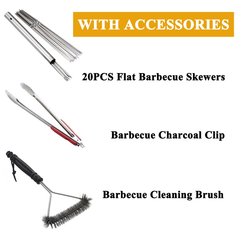 WILLBBQ Charcoal Grills Commercial Quality Portable Hibachi BBQ Lamb Skewer Folded Camping Barbecue Grill for Backyard Outdoor Cooking Use (39.4x7.1x5.1 inch With Accessories) - Image 4