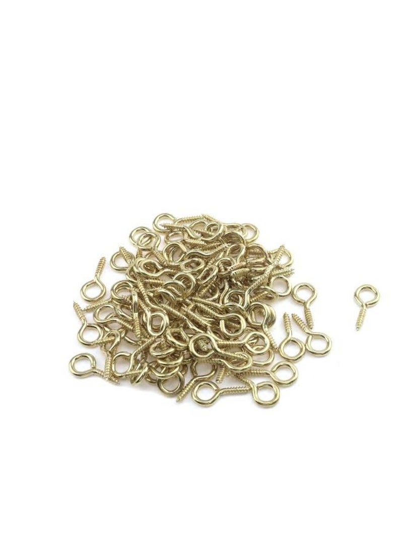 KNP Gold Plated Closed Screw Eye Hooks (100 Pack) are strong and versatile fasteners, ideal for hanging, securing, and organizing various household and DIY projects.