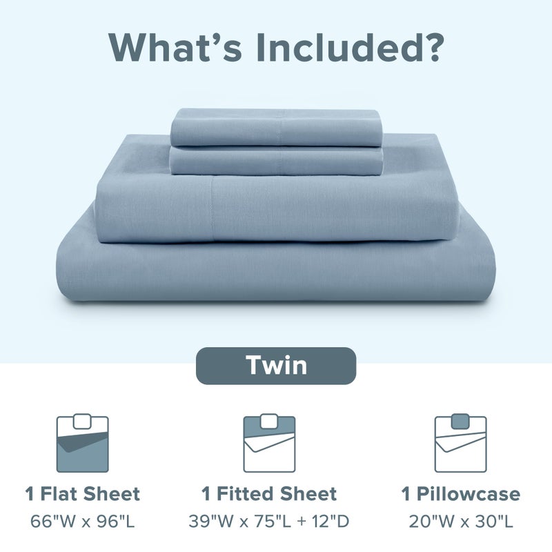 Comfort Spaces 100% Cotton Sheet Set Breathable, Lightweight, Soft with 12" Elastic Pocket Fits up to 14" Mattress, All Season Cozy Bedding, Matching Pillow Case, Twin Blue 3 Piece - Image 3