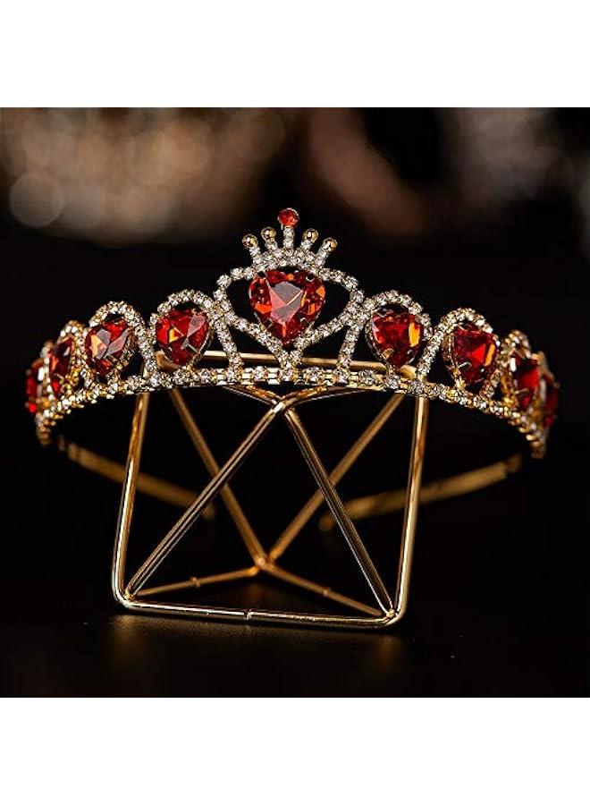 Red Princess Tiara for Girls, Birthday Crown Gift for Kids, Crystal Heart Tiara Headband, Child Costume Headpiece Dress up Accessories for Cosplay Party - Image 5
