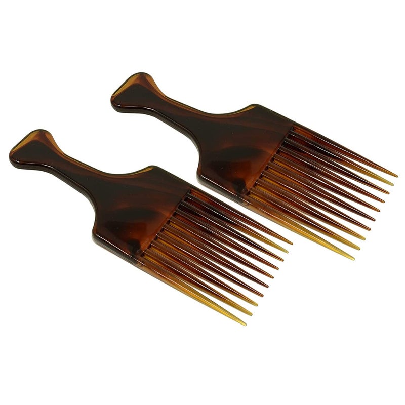 Parcelona French Afro Lift Tortoise Shell Brown Extra Large 6 Celluloid Set of 2 Salon Style Hairdressing Long Teeth Metal Free Hair Pick Combs for Women and Girls