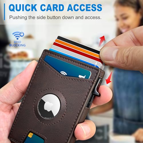 miyozi Airtag Wallet for Men,with Money Clip Gift Boxed,Slim Front Pocket Wallet RFID Blocking Metal Case Smart Pop-up Credit Card Holder in Magnetic Leather Flip - Image 5