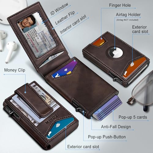 miyozi Airtag Wallet for Men,with Money Clip Gift Boxed,Slim Front Pocket Wallet RFID Blocking Metal Case Smart Pop-up Credit Card Holder in Magnetic Leather Flip - Image 2
