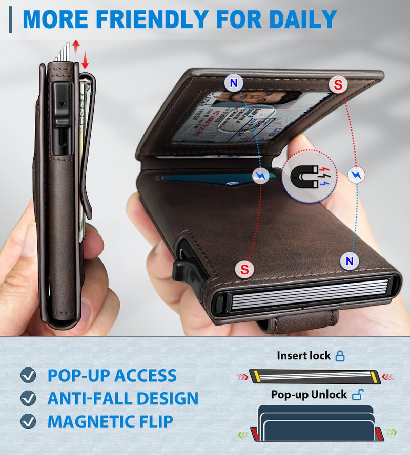 miyozi Airtag Wallet for Men,with Money Clip Gift Boxed,Slim Front Pocket Wallet RFID Blocking Metal Case Smart Pop-up Credit Card Holder in Magnetic Leather Flip - Image 3