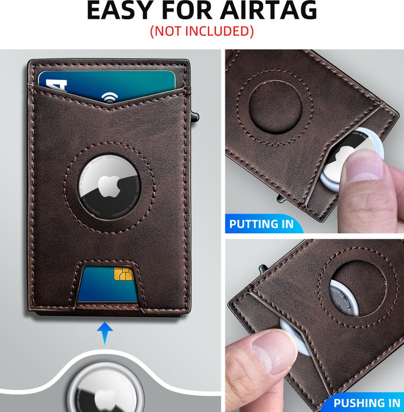miyozi Airtag Wallet for Men,with Money Clip Gift Boxed,Slim Front Pocket Wallet RFID Blocking Metal Case Smart Pop-up Credit Card Holder in Magnetic Leather Flip - Image 4