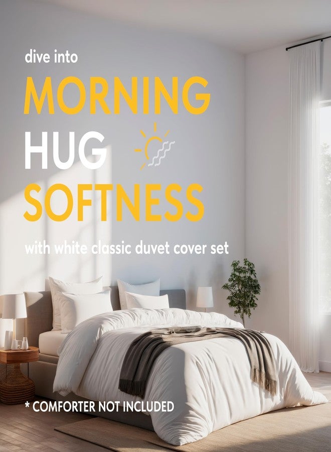 White Classic White Duvet Cover King Size, Microfiber Duvet Cover with Zipper, Duvet Cover Set of 1 Down Comforter Cover with 2 Pillow Shams, Luxury Comforter Cover King Size | Comforter Not Included - Image 2