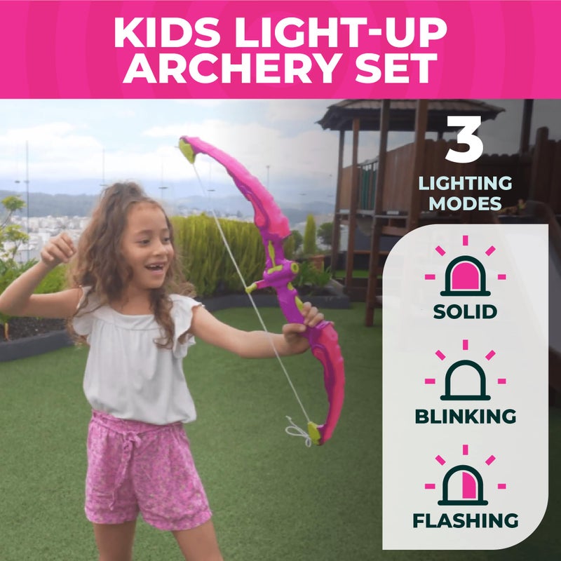Toysery Kids Archery Set with LED Flash Lights, Toy Bow and Arrow Set for 6-8 Years Old Boys, Includes Archery Bow, 6 Archery Arrows, Target, Quiver - Great for Youth Practice (Dark Pink) - Image 4