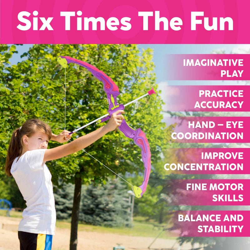 Toysery Kids Archery Set with LED Flash Lights, Toy Bow and Arrow Set for 6-8 Years Old Boys, Includes Archery Bow, 6 Archery Arrows, Target, Quiver - Great for Youth Practice (Dark Pink) - Image 2