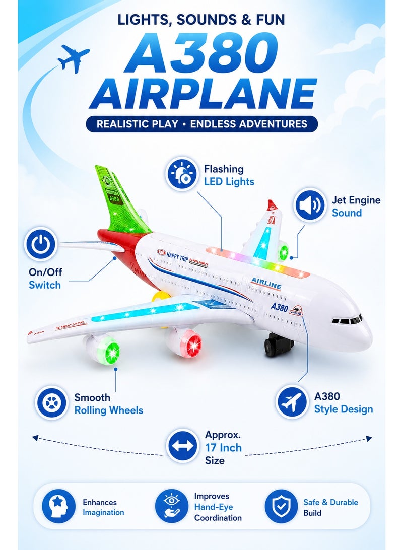 لعبة طائرة A380-700 للأطفال، طائرة ركاب كهربائية مع أضواء LED وامضة وموسيقى وصوت محرك الطائرة ومفتاح تشغيل وإيقاف وعجلات حركة سلسة لهدايا الأطفال - Image 5