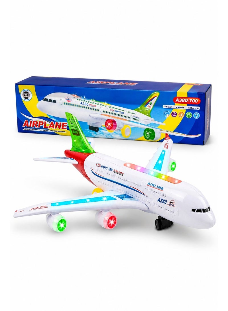 لعبة طائرة A380-700 للأطفال، طائرة ركاب كهربائية مع أضواء LED وامضة وموسيقى وصوت محرك الطائرة ومفتاح تشغيل وإيقاف وعجلات حركة سلسة لهدايا الأطفال - Image 1