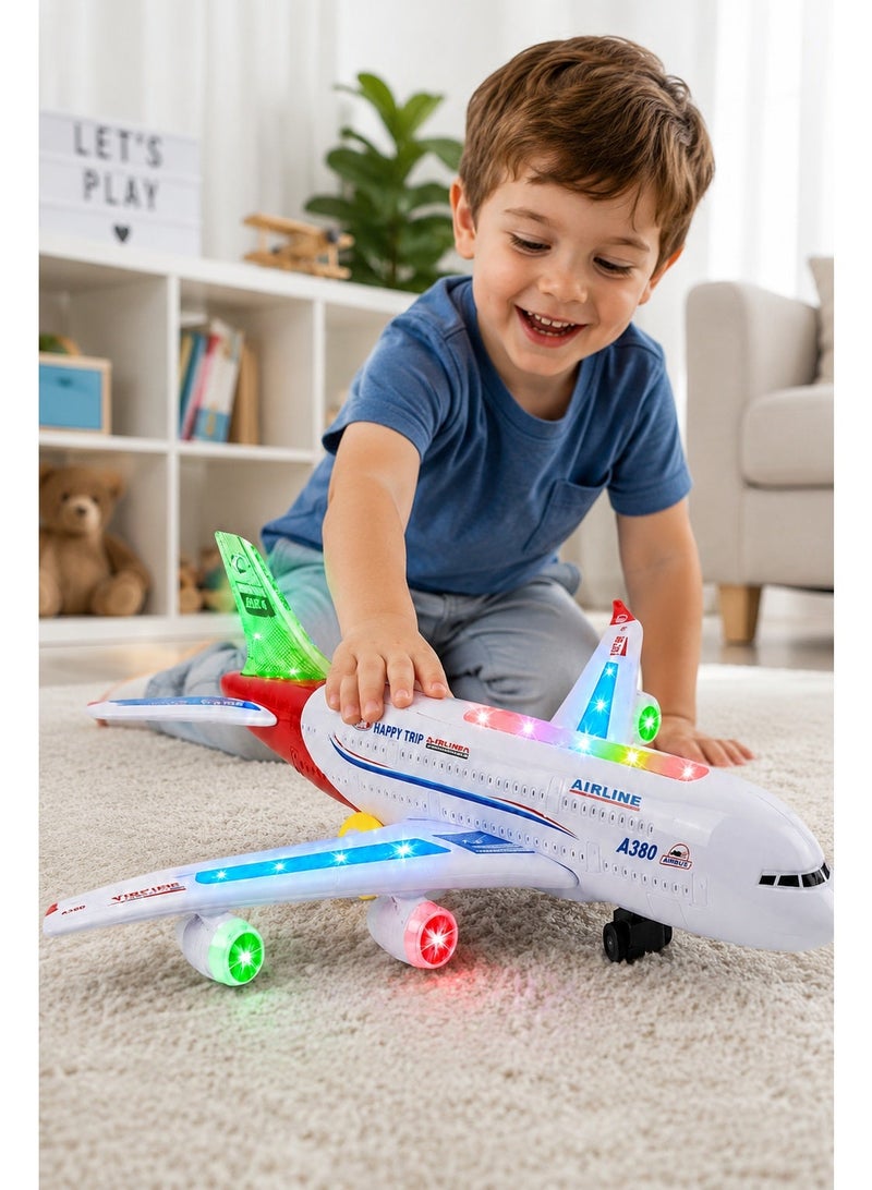لعبة طائرة A380-700 للأطفال، طائرة ركاب كهربائية مع أضواء LED وامضة وموسيقى وصوت محرك الطائرة ومفتاح تشغيل وإيقاف وعجلات حركة سلسة لهدايا الأطفال - Image 4