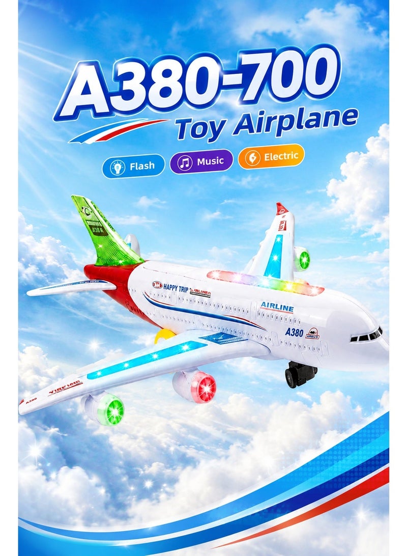 لعبة طائرة A380-700 للأطفال، طائرة ركاب كهربائية مع أضواء LED وامضة وموسيقى وصوت محرك الطائرة ومفتاح تشغيل وإيقاف وعجلات حركة سلسة لهدايا الأطفال - Image 3