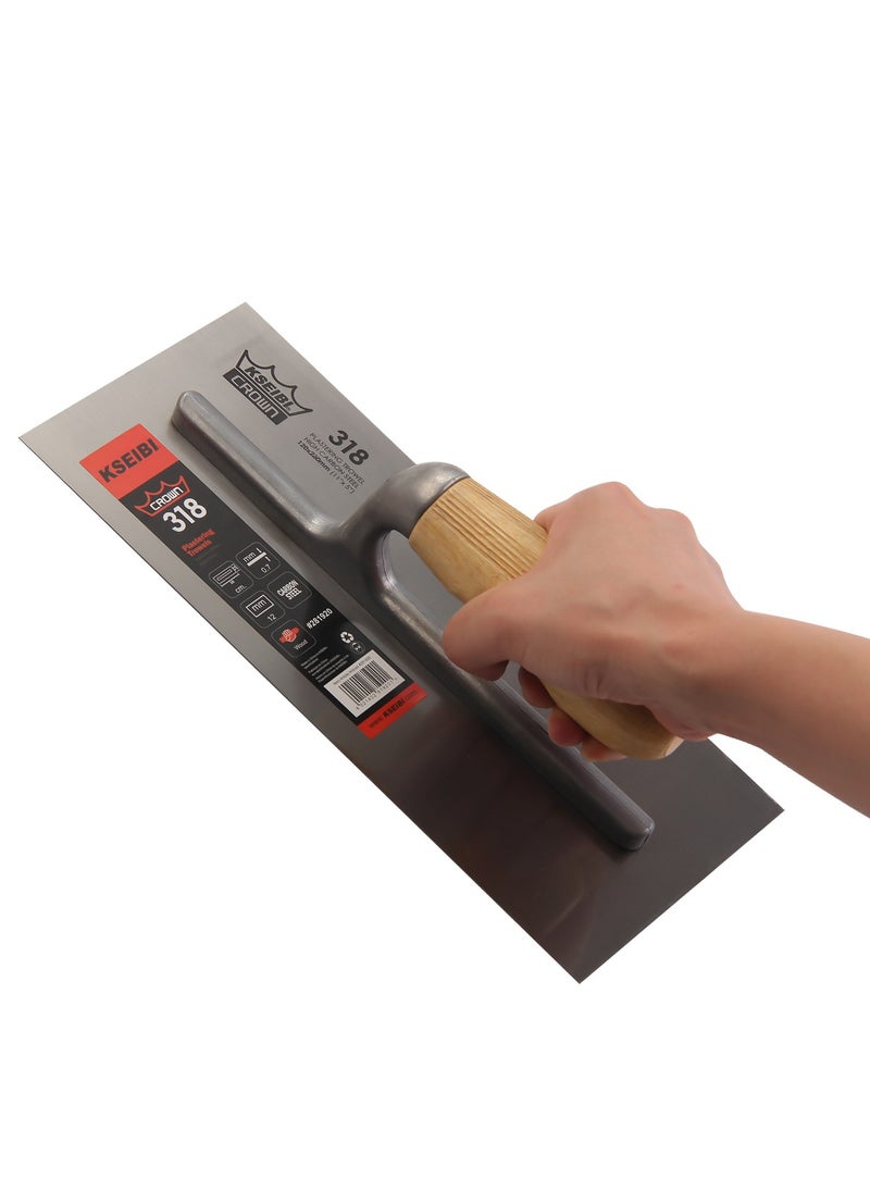 KSEIBI Crown Plastering Trowel with Lightweight Wood Handle, Carbon Steel Finishing Trowel, Drywall Trowel for Sheetrock Wallboard Plasterboard, Concrete, Cement, Plastering, Flooring, Tile.  - Image 4