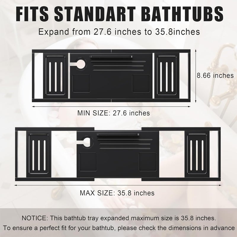 promitop Bathtub Tray Caddy,Premium Bamboo Expandable Bath Tub Trays Table, Foldable Bathroom Accessories,Great House Warming, Anniversary and Birthday Gifts,Black - Image 3