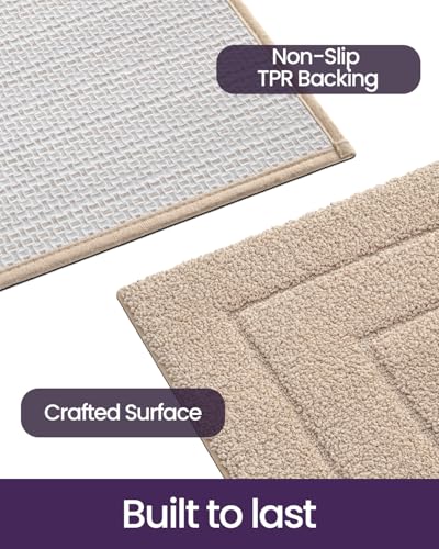 DEXI Bathroom Rug 24x16, Non Slip Washable Bath Mat for Shower Floor, Absorbent Soft Bathmat with Rubber Backing, Quick Dry Microfiber Carpet, Beige - Image 4