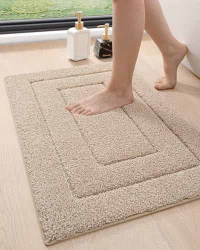 DEXI Bathroom Rug 24x16, Non Slip Washable Bath Mat for Shower Floor, Absorbent Soft Bathmat with Rubber Backing, Quick Dry Microfiber Carpet, Beige - Image 1