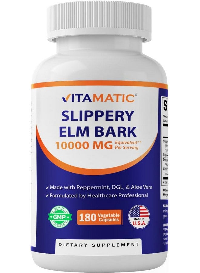 Vitamatic Slippery Elm Bark 10000 mg Equivalent Per Serving (from 20:1 Extract 500 mg), Made with Peppermint, DGL, & Aloe Vera - 180 Veg Capsules, and Concentrated 20X Potency - Image 1