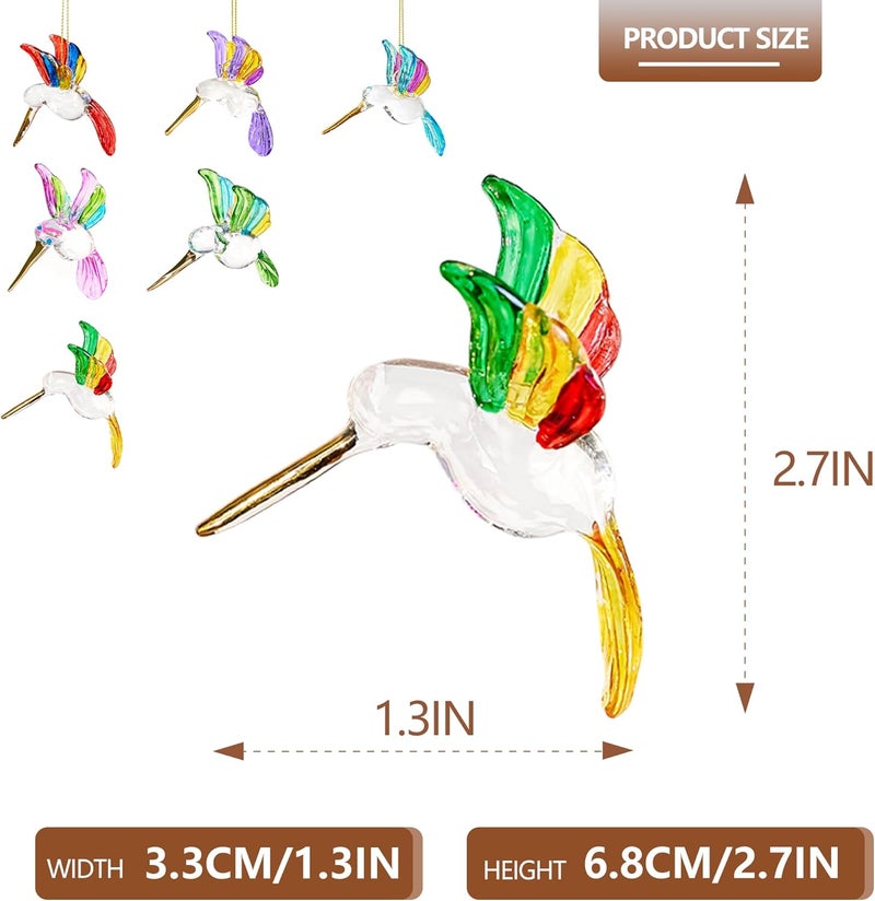KRISININE 6Pcs Hand Blown Glass Hummingbird 1.3''*2.7'' Small Hanging Ornaments Crystal Humming Bird Figurines Collectible Decor for Home - Image 2