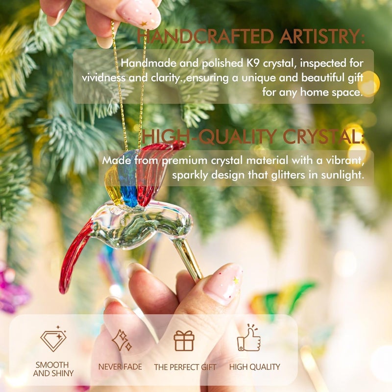 KRISININE 6Pcs Hand Blown Glass Hummingbird 1.3''*2.7'' Small Hanging Ornaments Crystal Humming Bird Figurines Collectible Decor for Home - Image 4