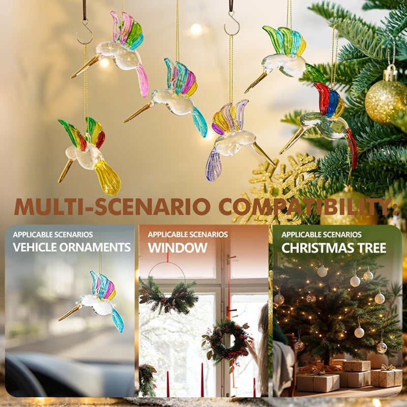 KRISININE 6Pcs Hand Blown Glass Hummingbird 1.3''*2.7'' Small Hanging Ornaments Crystal Humming Bird Figurines Collectible Decor for Home - Image 3