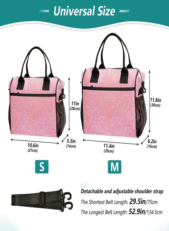 Aslsiy Lunch Bag for Girls Sparkly Pink Glitter Texture Insulated Lunch Bags Kids School Tote Bag for Women M - Image 2