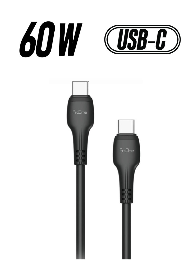 ProOne - ProOne Type-C to Type-C Charging & Data Cable 60 Quick Fast charging Compatible with iPhone 15/15 Pro/15 Pro Max/15 Plus,Pad Pro 2021, Air5, MacBook Pro,60W/3A 3.3ft - Image 1
