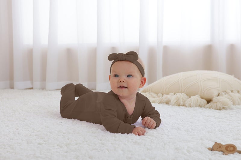 GUISBY Footed Long Sleeve Baby Pajamas with Zipper Cotton Infant Sleepers Army Green+Coffee 9-12 Months - Image 2