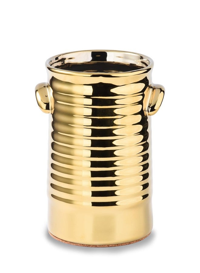 Satu Brown Gold Utensil Holder for Countertop, 6.4" Ceramic Utensil Holder for Kitchen Counter, Large Embossed Cooking Utensil Crocks for Kitchen Decor, Utensil Organizer with Cork Bottom for Housewarming Gifts - Image 2
