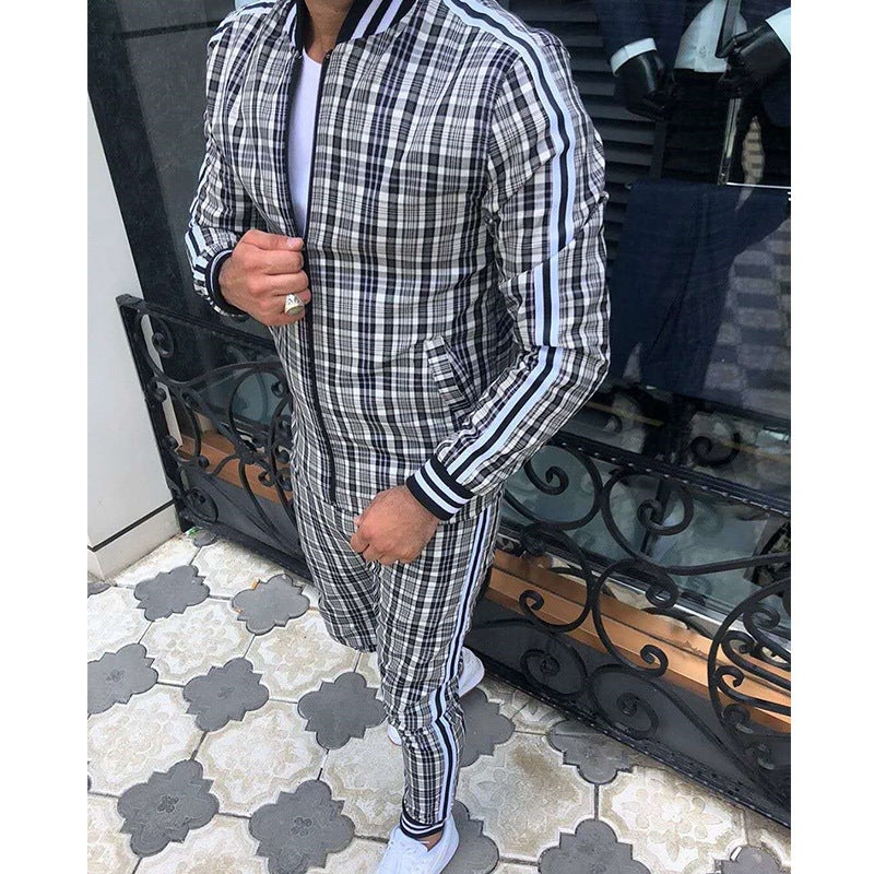 Generic Cross-border Mens Sports Leisure suit Mens Outdoor Sportswear New Quick-drying Pull-up Jacket Pants Two-piece Set black and white 