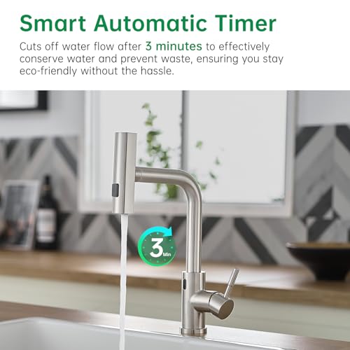 CENOSA Touchless Kitchen Faucet Motion Sensor Hands Free Single Handle Kitchen Sink Faucet with Pull Down Sprayer Brusshed Nickel - Image 3