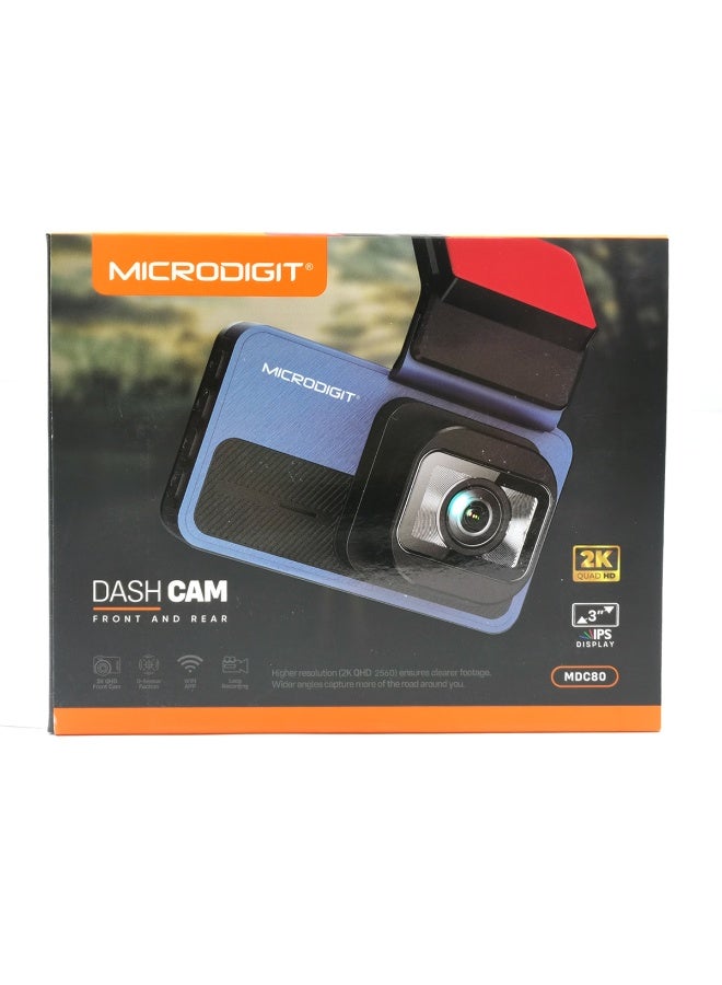 MICRODIGIT MDC80 Dual Channel Dash Cam (2K Quad HD Front + 1080P Rear with WiFi & G-Sensor) - Image 2